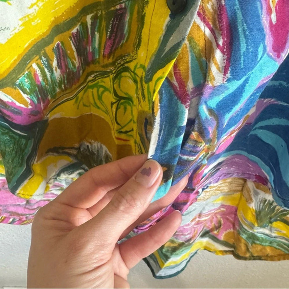VTG Sebatu One Size Floral Abstract Button Down Beaded Art to Wear 90s Colorful - Picture 6 of 10